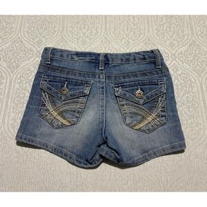Mudd‎ Girls Denim Shorts Size 8 Adjustable Waist Pockets Blue Jean